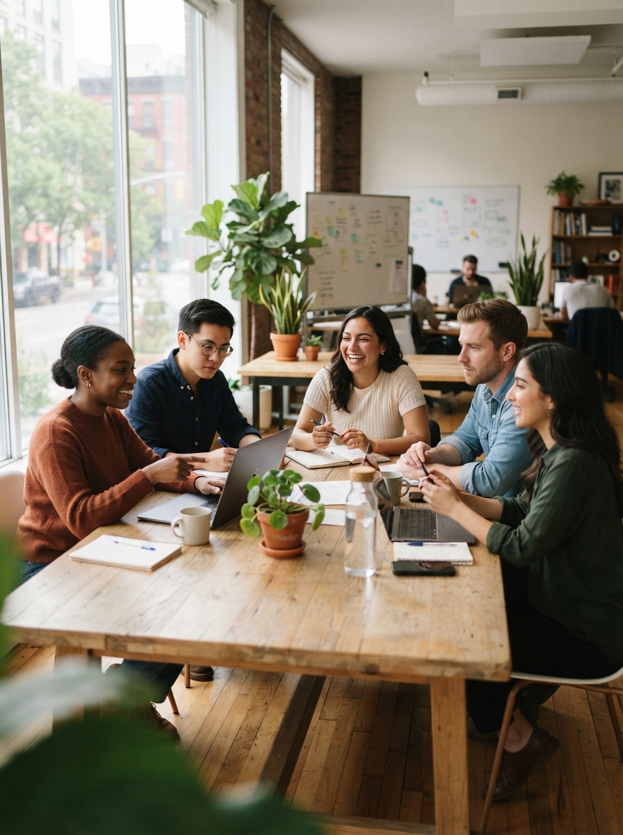 The Atlas team collaborating in their office