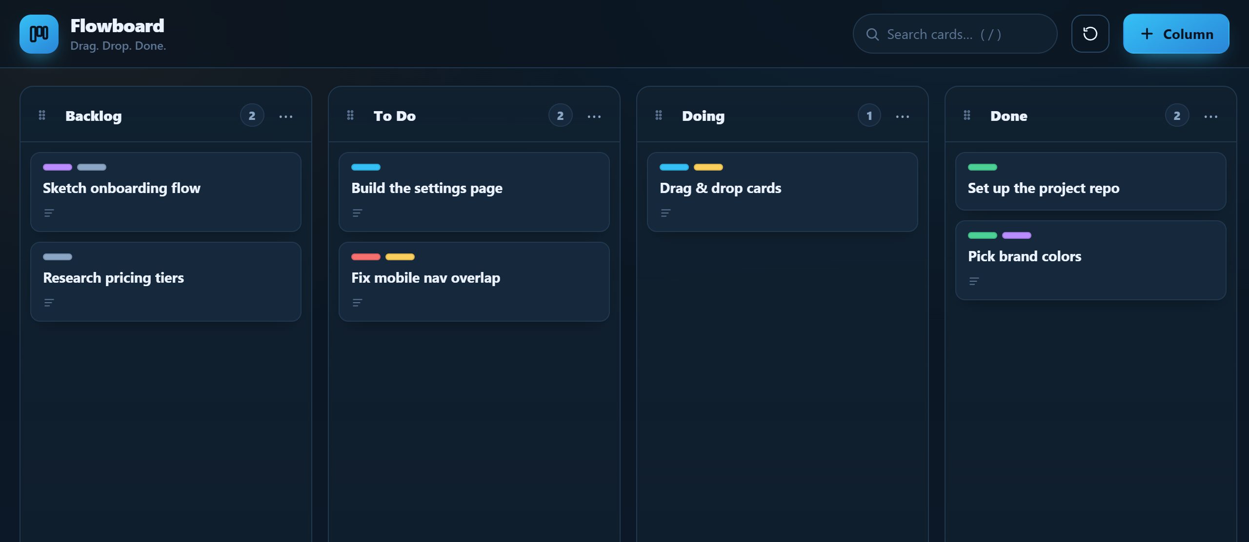 Flowboard task management app template — open example in a new tab